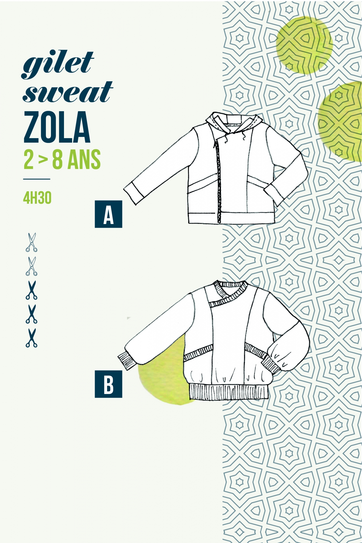 ENFANT 2/8 ans - gilet sweat ZOLA - patron de couture PDF